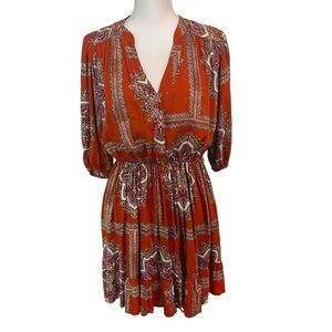 Anthropologie Porridge Isabel Scarf Print‎ Puff Sleeve Mini Dress Size XS